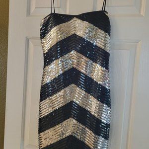 Black and Silver Sequin Evening or Cocktail dress. Spaghetti Straps.